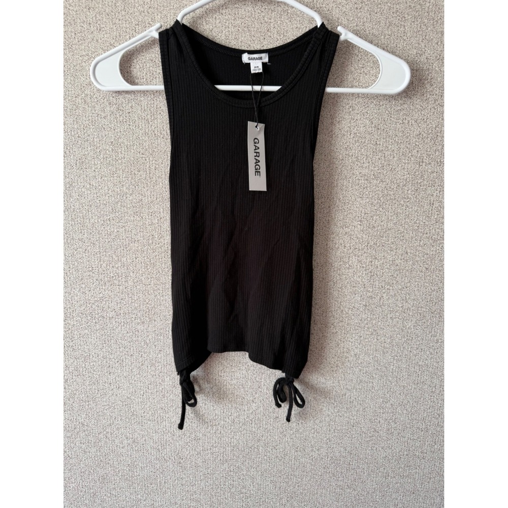 Garage Alyssa Side‎ Keyhole Tie Top Jet Black Ribbed Racerback Tank Small NWT